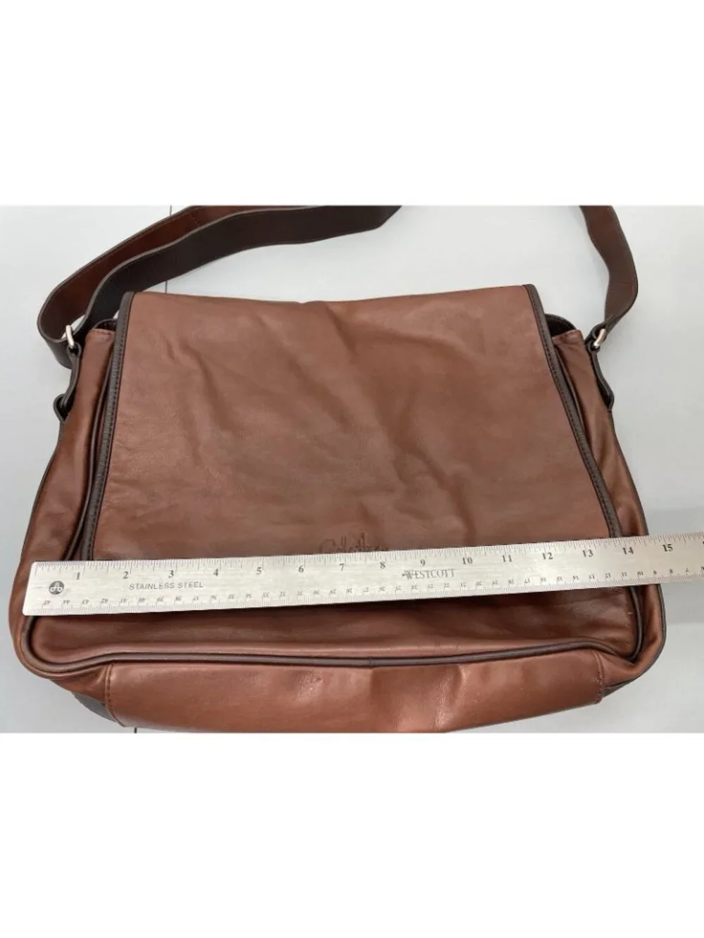Cole Haan Messenger Shoulder Bag Laptop Computer Brown Soft Supple Leather